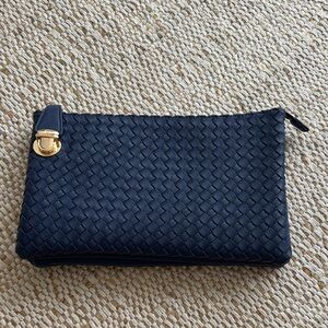 Navy Woven Clutch with Gold Accent